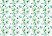 Fotobehang Flowers Pattern Green | XL - 208cm x 146cm | 130g/m2 Vlies