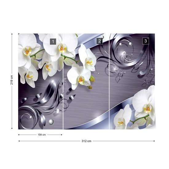 Papier peint Motif Fleurs Orchidées | XXL - 312 cm x 219 cm | Polaire 130g / m2
