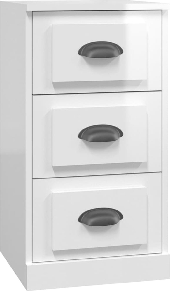 vidaXL - Dressoir - 36x35,5x67,5 - cm - bewerkt - hout - hoogglans - wit