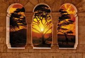Fotobehang View Africa Sunset Tree | XL - 208cm x 146cm | 130g/m2 Vlies