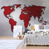 Fotobehang Modern Silver And Red World Map | VEL - 152.5cm x 104cm | 130gr/m2 Vlies
