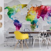 Fotobehang Modern 3D Colourful World Map | VEL - 152.5cm x 104cm | 130gr/m2 Vlies