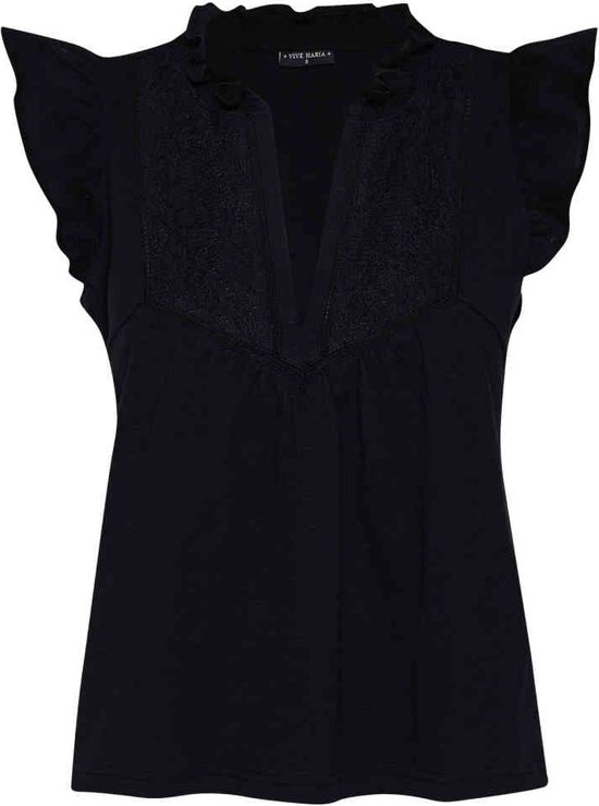 Maglietta Donna Vive Maria Summer Lolita, Scollo A V Con Rosa E Ciondolo, Nero/rosa/crema, Taglie S+