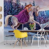 Fotobehang - Vlies Behang - Prinses op de Unicorn - Eenhoorn - 208 x 146 cm