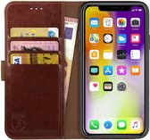 Rosso Element Book Case Wallet Hoesje Geschikt voor Apple iPhone XS Max | Portemonnee | 3 Pasjes | Magneetsluiting | Stand Functie | Bruin