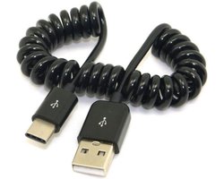 SBG Universele Rekbare USB-C Krulsnoer Kabel | USB - A naar USB - C | Ideaal voor Android Auto & Apple CarPlay | 1 Meter | 1M | Zwart