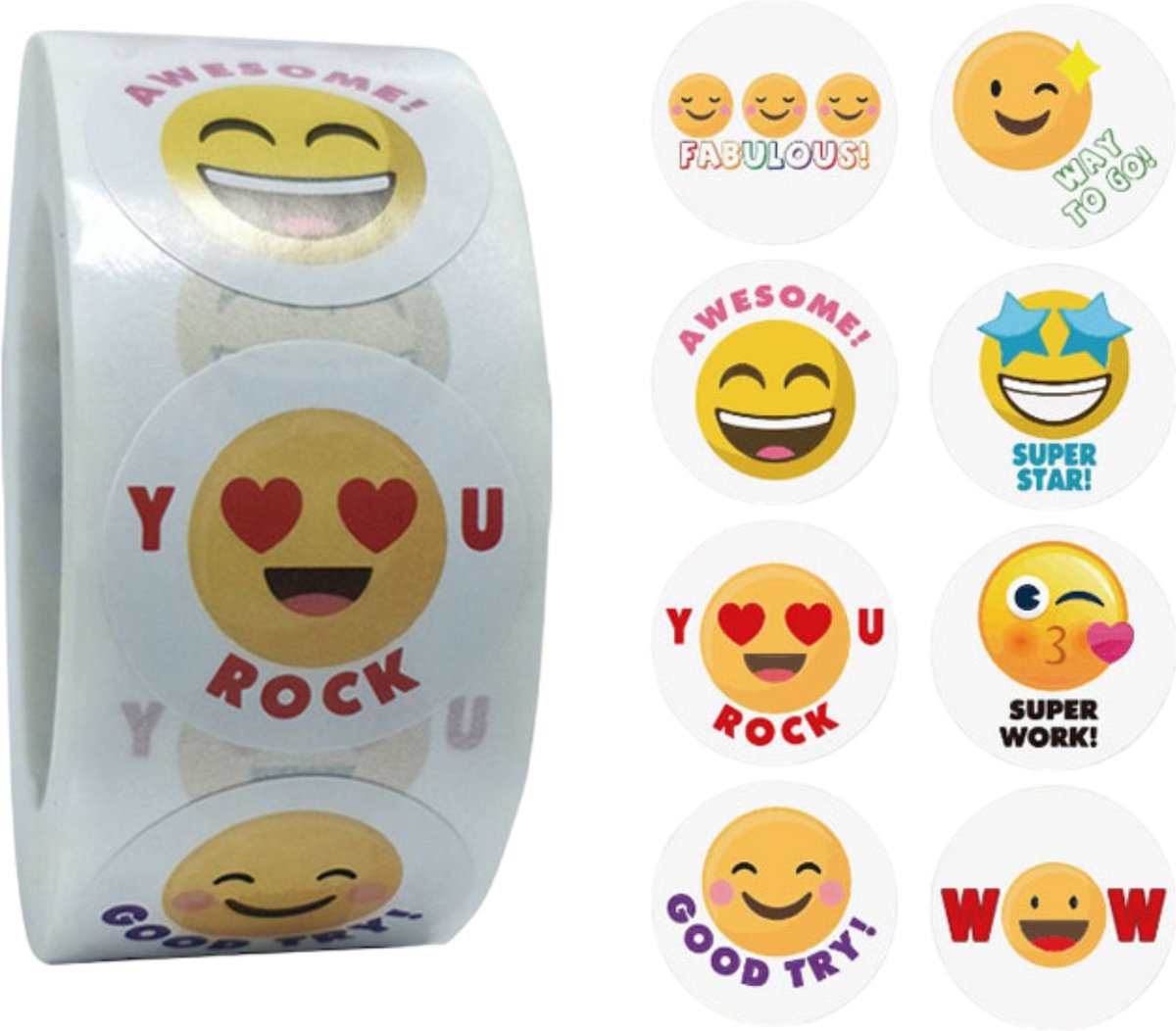 Fako Bijoux® - 500 Autocollants Sur Rouleau - 2.5cm - Emoji / Smiley Jaune  - Stickers