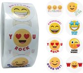 Fako Bijoux® - 500 Stickers Op Rol - 2.5cm - Emoji Tekst 1 - Beloningsstickers - Stickers Kinderen - Sluitsticker - Sluitzegel - 25mm - 500 Stuks