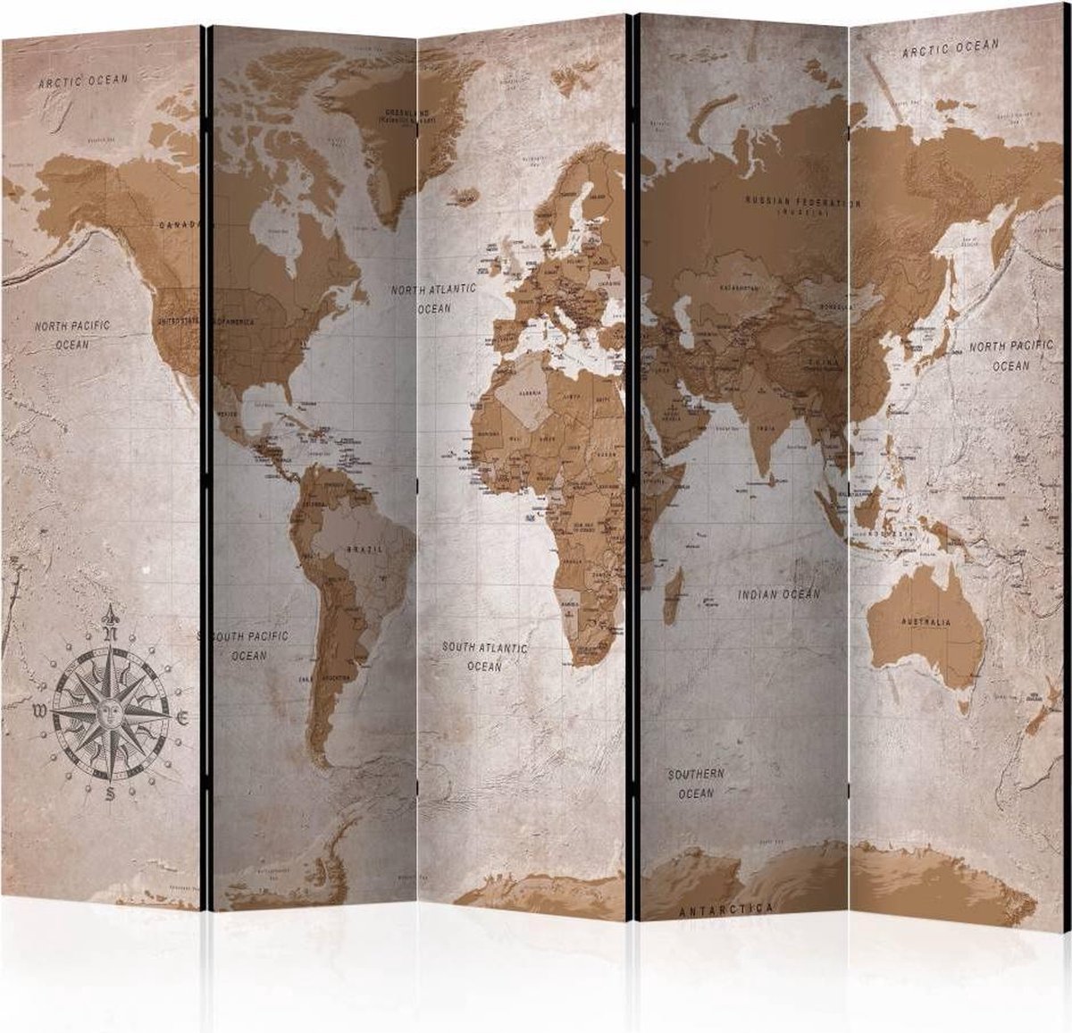 Vouwscherm / Kamerscherm - Orientale reizen , Wereldkaart , 225x172cm , gemonteerd geleverd, dubbelzijdig geprint