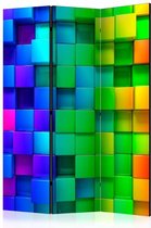 Vouwscherm - Kleurrijke vierkanten 135x172cm, gemonteerd geleverd (kamerscherm) dubbelzijdig geprint