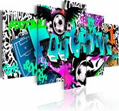 Schilderij - Graffiti: Voetbal , multikleur , 5 luik