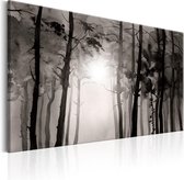 Schilderij - Mistig bos (print van handgeschilderd)