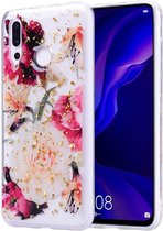 Huawei Y7 (2019) Glitter TPU Hoesje met Print Elegant Flowers