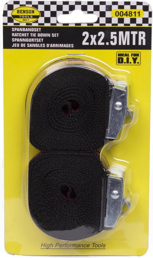 Benson spanbanden set, 2x 2,5 MTR, zwart, in verpakking.