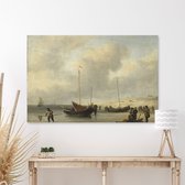 Canvas Schilderij Visserschepen aan het Strand