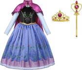 Prinsessenjurk meisje - Anna jurk - Prinsessen speelgoed - verkleedkleding meisje - Het Betere Merk - Lange roze cape - Maat 92/98 (100) - Carnavalskleding - Kroon (tiara) - Toverstaf - Verkleedkleren - Kleed