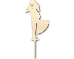 Houten caketopper / taarttopper - Bruidspaar sprong - Taart / Cake topper op bestelling gemaakt