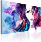 Schilderij - Watercolor Girl, Paars/Blauw, premium print