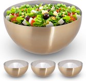 Relaxdays 4x saladeschaal rvs - serveerkom 3,5 liter - ronde saladekom - metalen schaal
