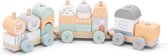 Navaris houten speelgoedtrein voor kinderen - Trein van hout met 20 blokken - Voor jongens en meisjes van 18 maanden en ouder - Oranje/groen