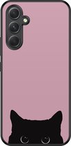 Hoesje geschikt voor Samsung Galaxy A54 - Zwarte kat - TPU Hard Case Backcover - Roze - Mooie Telefoonhoesjes
