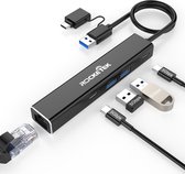 NÖRDIC USB-LANHUB1 - 3-in-1 USB-C Hub met GigaLAN, USB-C en USB 3.0 poorten - 5Gb/s - Zwart