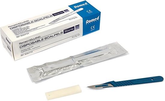 ROMED SCALPELMESJES COMPLEET MET HANDVAT, SCALP-18, NUMMER 18 STERIEL