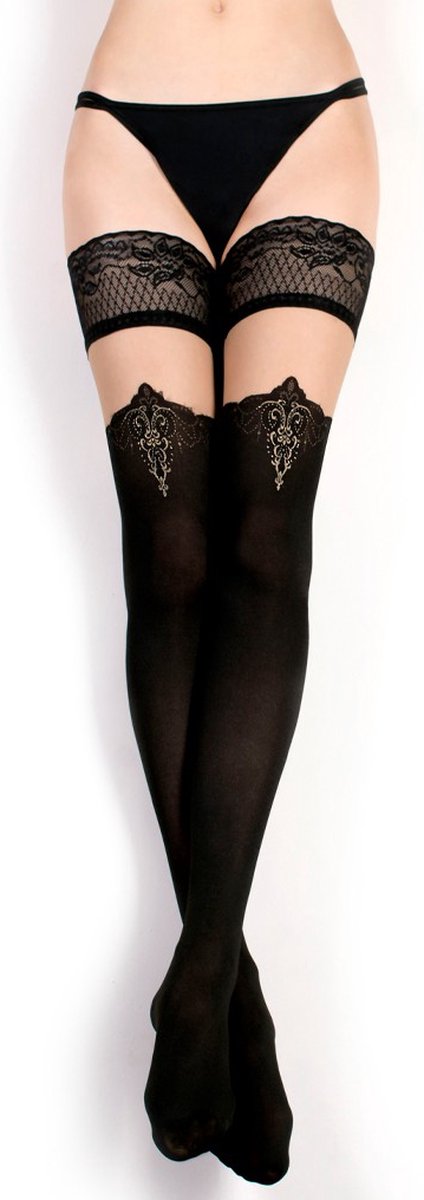 Goedkoopste Ballerina - Hold Up Kousen - Elegant Baroque - 50/20 denier - Zwart - Maat L/XL
