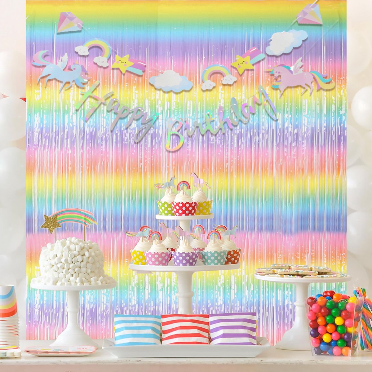 Backdrop Deurgordijn Gordijn Regenboog Unicorn Versiering Deur Kinderfeestje Regenboog Eenhoorn Versiering - 100*200 Cm — afbeelding 2