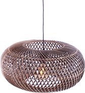 Rotan hanglamp Stripes | 1 lichts | zwart / naturel | rotan / metaal | Ø 50cm | in hoogte verstelbaar tot 150 cm | eetkamer / eettafel / woonkamer lamp | modern / landelijk design
