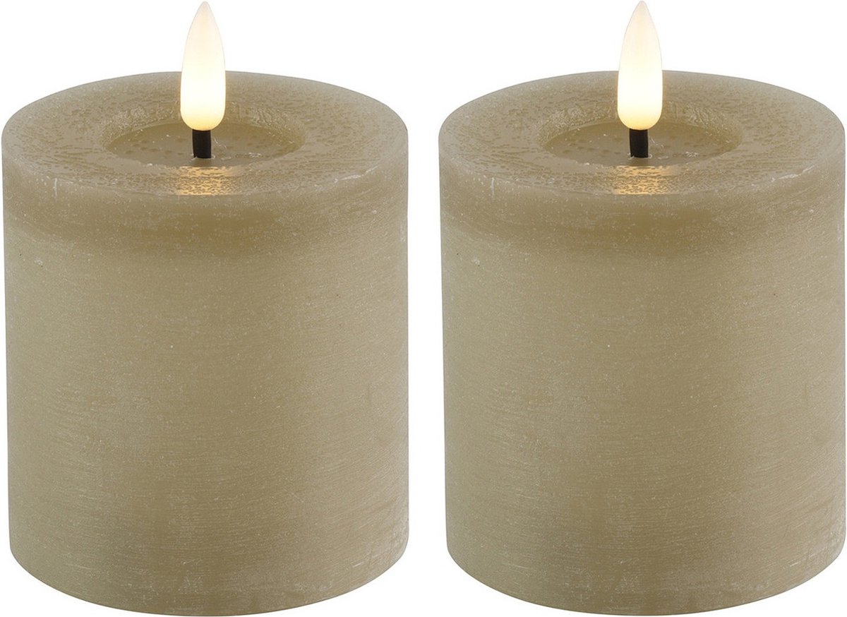 Countryfield Lyon LED kaarsen/stompkaarsen - 2x - beige - D7,5 x H8 cm - timer