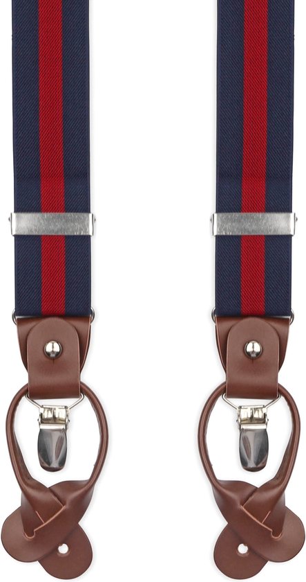 Adapté - Bretelles Luxe Marine Rayé Rouge - Bretelles Homme Adultes | Clips robustes - Clips solides - Clips larges | Une taille unique pour tous | Bande | Emballage cadeau