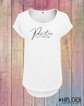 Shirt met print Positive, mind, vibes, life | Wit/ 3XL (46-48)
