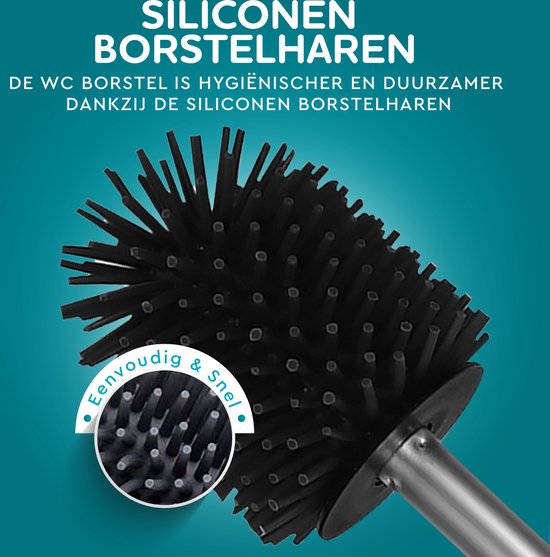 HGMD Toiletborstel Siliconen met Houder - Zwart – Wc Borstel - Toilet Borstel Houder – Sneldrogend, Stevig en Hygiënisch