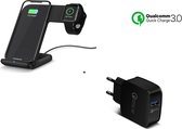 DrPhone 2 in 1 Pro Wireless Charge Dock - Draadloze Oplader - Fast Charge Dock - Geschikt voor iOS iPhone /Android Smartphones / iOS Smartwatch 38/40/41/42/44/45mm - Zwart