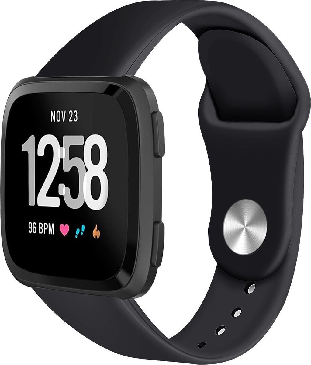 123watches siliconen sport band - zwart - ML - Geschikt voor Fitbit Versa 1 & 2 / Lite