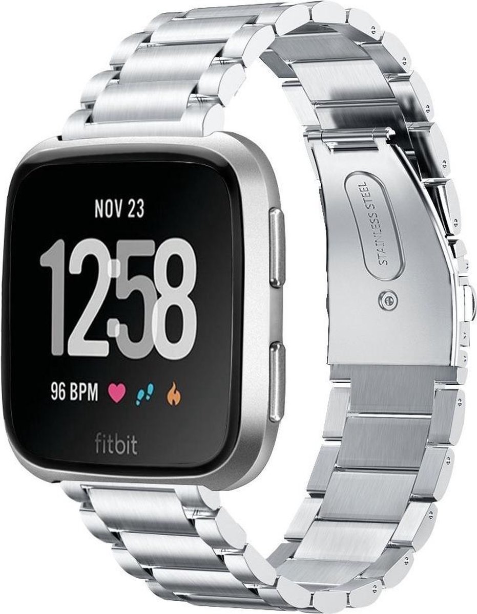 123watches kralen stalen schakel band - zilver - - Geschikt voor Fitbit Versa 1 & 2 / Lite