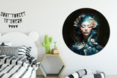 WallCircle - Cercle Mural - Cercle Mural - Femmes - Fleurs - Portrait - Asiatique - Aluminium - Dibond - 120x120 cm - Intérieur et Extérieur XXL
