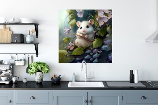 Muurstickers - Sticker Folie - Muis - Bos - Bloemen - Illustratie - Bosdieren - 50x50 cm - Plakfolie - Muurstickers Kinderkamer - Zelfklevend Behang - Zelfklevend behangpapier - Stickerfolie