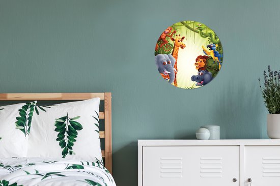WallCircle - Stickers muraux - Cercle Papier Peint - Jungle - Garçons - Meiden - Bébé - Éléphant - Lion - Girafe - 30x30 cm - Cercle Mural - Auto Adhésif - Autocollant Rond Papier Peint