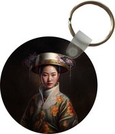 Sleutelhanger - Vrouwen - Aziatisch - Bloemen - Portret - Plastic - Rond - Uitdeelcadeautjes
