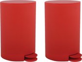 MSV Poubelle à pédale - 2x - plastique - rouge - 3L - petit modèle - 15 x 27 cm - Salle de bain/toilette