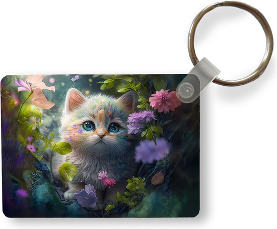METALMORPHOSE - Schattige witte kat sleutelhanger - kitten