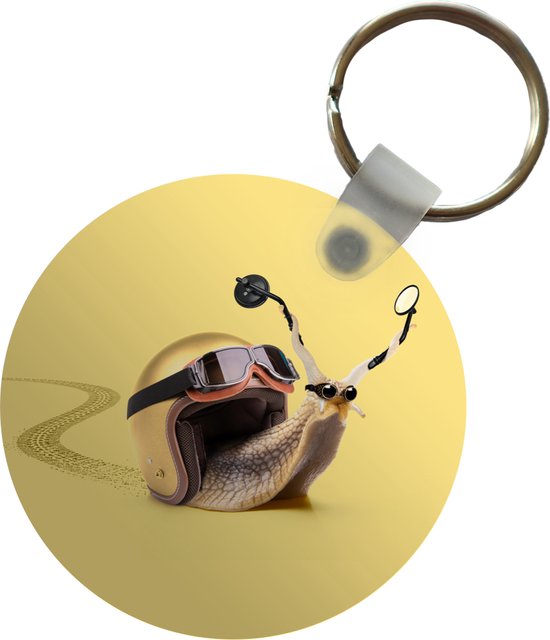 Porte-clés - Escargot - Animaux - Casque - Jaune - Miroirs - Plastique - Rond - Cadeaux à distribuer