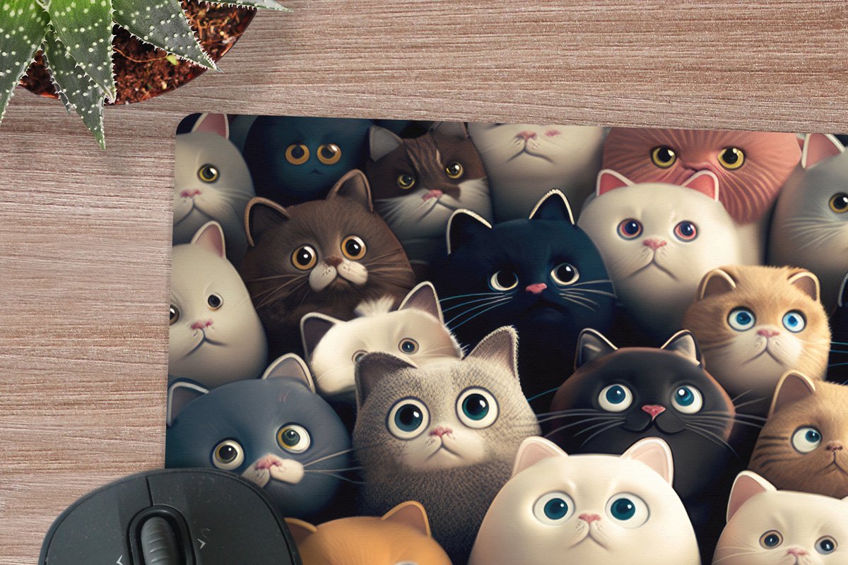 Muismat XXL 50x50 cm - Bureau onderlegger - Bureau mat Katten - Dieren - Poes - Design - Meiden - Jongens - Bureaumat - Gaming mousepad xl - Bureaulegger groot - Computer deskmat