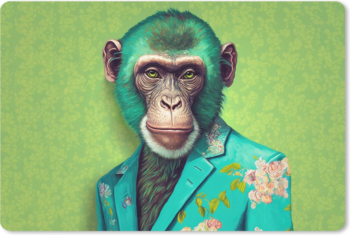 Muismat XXL 120x80 cm - Bureau onderlegger - Bureau mat Aap - Colbert - Bloemen - Neon - Portret - Bureaumat - Gaming mousepad xl - Bureaulegger groot - Computer deskmat