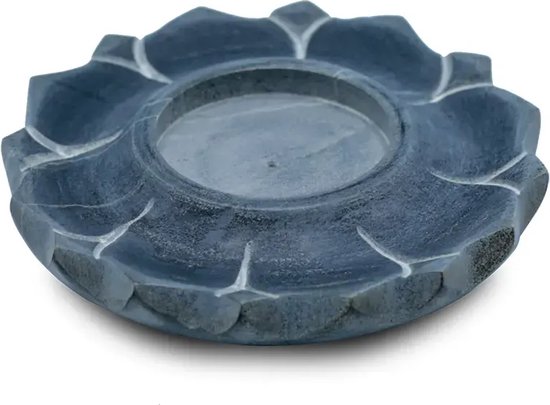 Lotus kaars- en wierookhouder zeepsteen grijs - 10cm - Zeepsteen - Grijs van Lotus — afbeelding 2