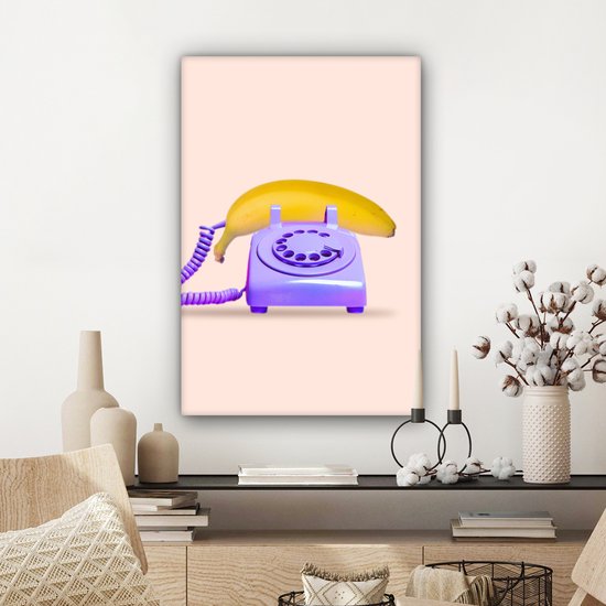 Peinture sur toile - Canvasdoek - Banane - Téléphone - Violet - Jaune - Photo sur toile - 40x60 cm - Décoration murale