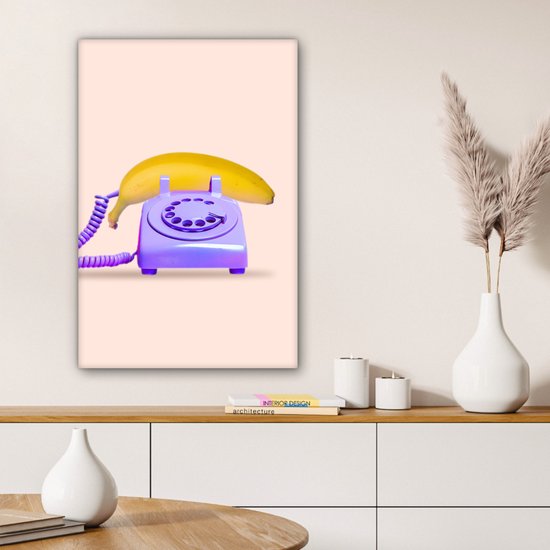 Peinture sur toile - Canvasdoek - Banane - Téléphone - Violet - Jaune - Photo sur toile - 40x60 cm - Décoration murale