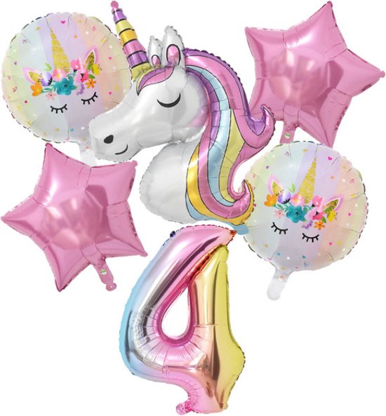 Unicorn ballon set - 110x78cm - Folie Ballon - Eenhoorn - Themafeest - 4 jaar - Verjaardag - Ballonnen - Versiering - Helium ballon